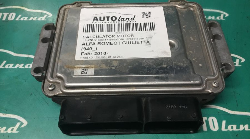 Calculator Motor 0281015950 1.6 JTD,51886417 /940a3000 Alfa Romeo GIULIETTA 940 2010