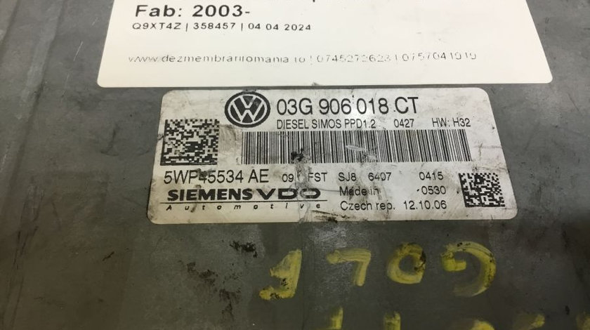 Calculator Motor 03g906018ct 2.0 TDI / 5wp45534ae / H32 / Bmn Volkswagen GOLF V 1K1 2003