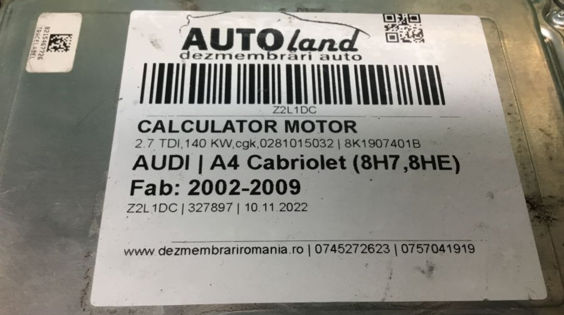 Calculator Motor 8k1907401b 2.7 TDI,140 KW,cgk,0281015032 Audi A4 Cabriolet 8H7,8HE 2002-2009