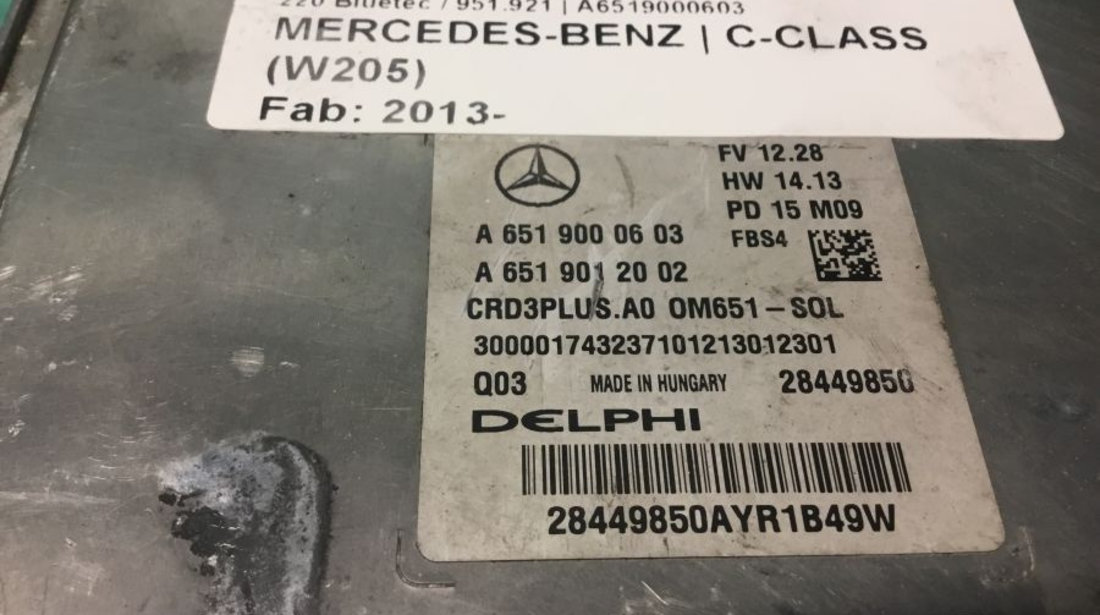 Calculator Motor A6519000603 220 Bluetec / 951.921 Mercedes-Benz C-CLASS W205 2013