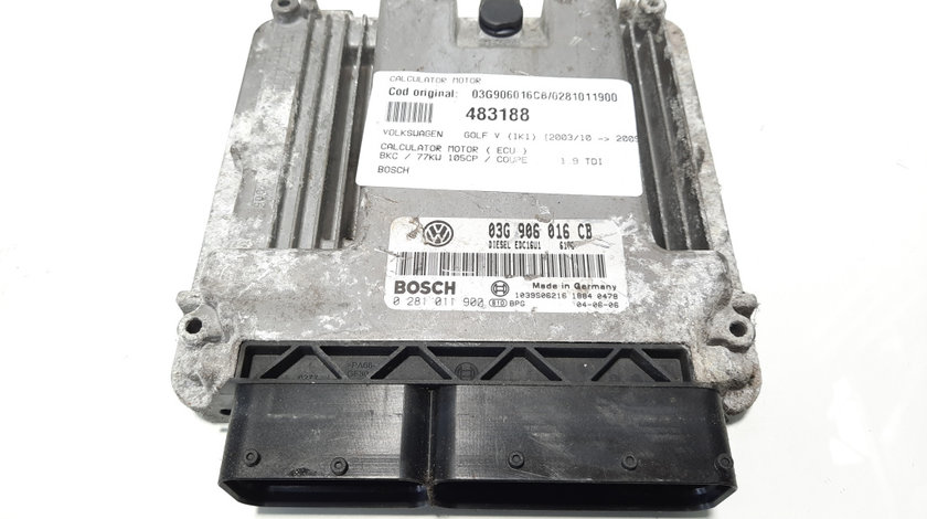 Calculator motor Bosch, cod 03G906016CB, 0281011900, VW Golf 5 (1K1), 1.9 TDI, BKC (id:483188)