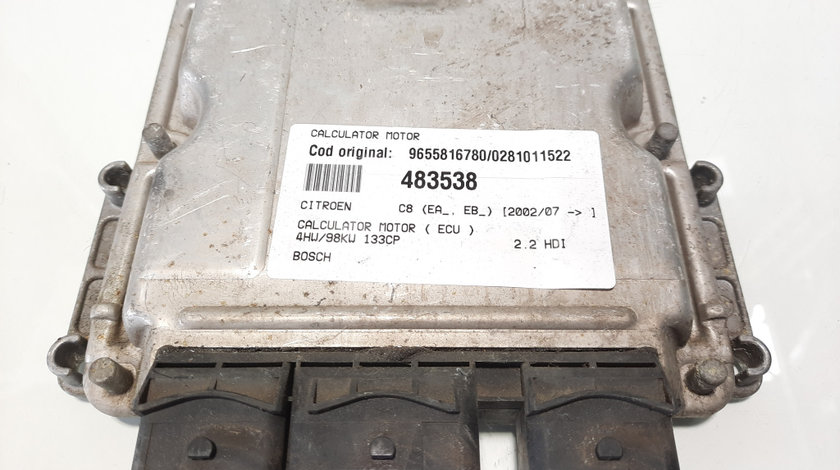 Calculator motor Bosch, cod 9655816780, 0281011522, Peugeot 807, 2.2 HDI, 4HW (idi:483538)