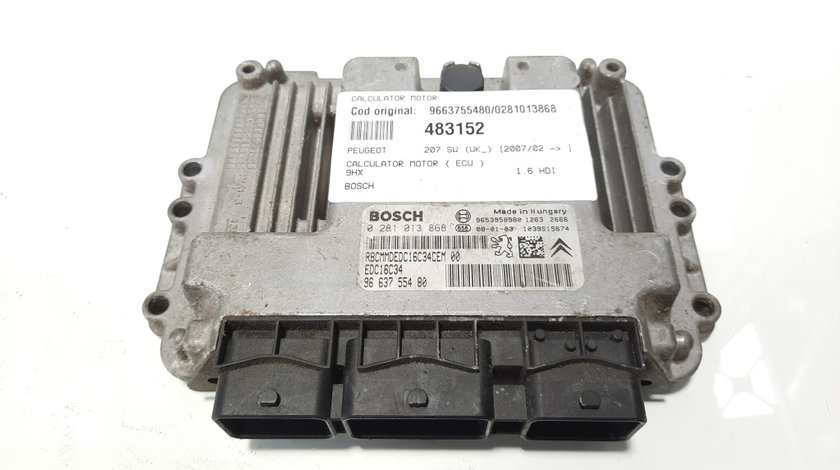 Calculator motor Bosch, cod 9663755480, 0281013868, Peugeot 207 SW, 1.6 B, 9HX (id:483152)