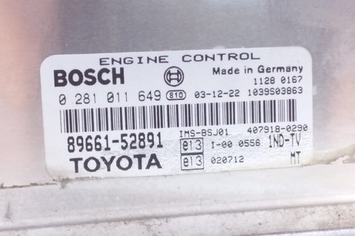 Calculator Motor BOSCH TOYOTA YARIS 0 281 011 649 / 0281011649 / 89661-52891 / 89661 52891 / 8966152...