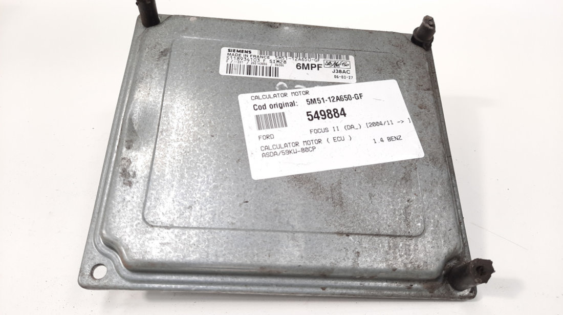 Calculator motor, cod 5M51-12A650-GF, Ford Focus 2 (DA), 1.4 benz, ASDA (id:549884)