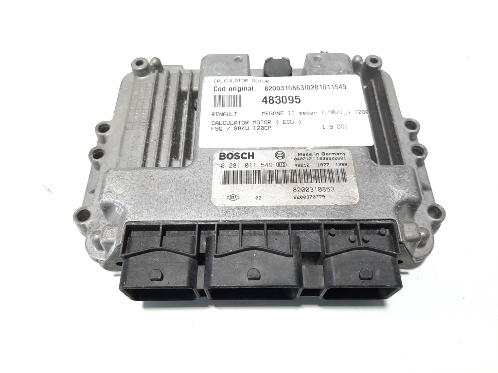 Calculator motor, cod 8200310863, 0281011549, Renault Megane 2 Sedan, 1.9 DCI, F9Q (id:483095)