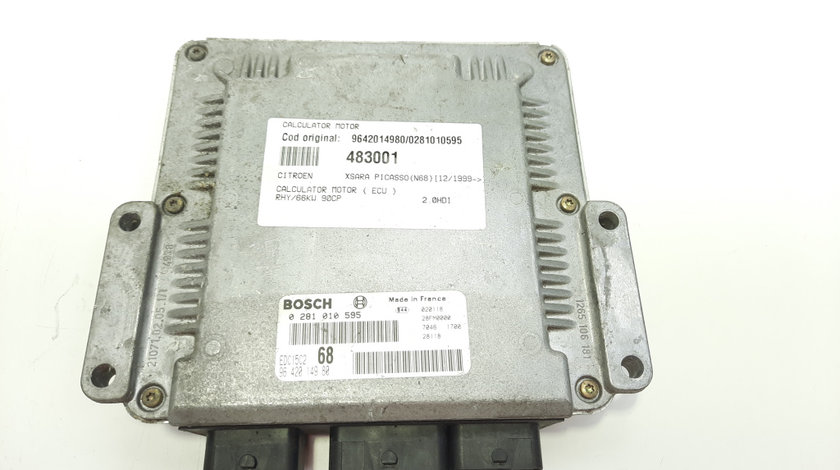 Calculator motor, cod 9642014980, 0281010595, Peugeot 406 Break, 2.0 HDI, RHY (idi:483001)