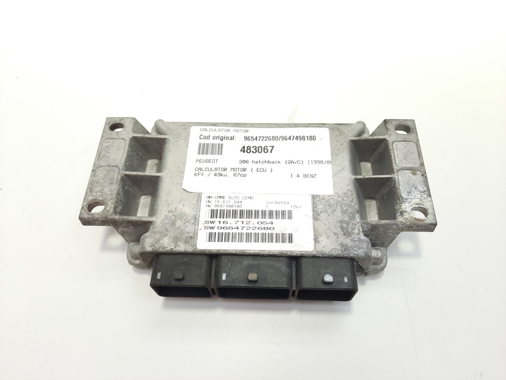Calculator motor, cod 9654722680, 9647498180, Peugeot 206, 1.4 benz, KFV (id:483067)