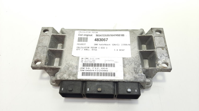 Calculator motor, cod 9654722680, 9647498180, Peugeot 206, 1.4 benz, KFV (id:483067)