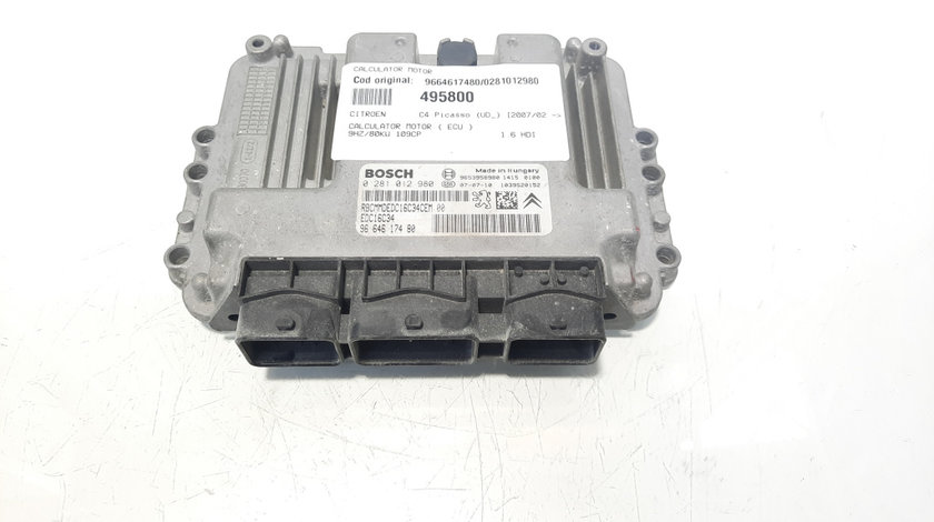 Calculator motor, cod 9664617480, 0281012980, Peugeot 206 SW, 1.6 HDI, 9HZ (idi:495800)