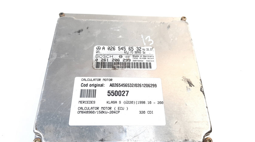 Calculator motor, cod A0265456532, 0261206299, Mercedes Clasa S (W220) 320 CDI, OM648960 (id:550027)