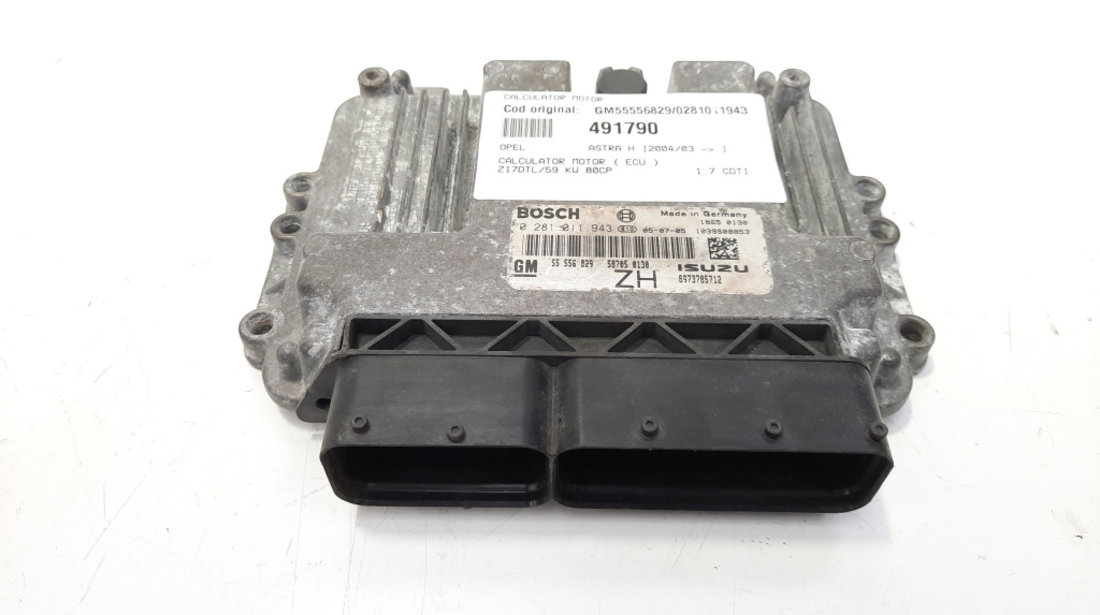 Calculator motor, cod GM55556829, 0281011943, Opel Astra G, 1.7 CDTI, Z17DTL (idi:491790)