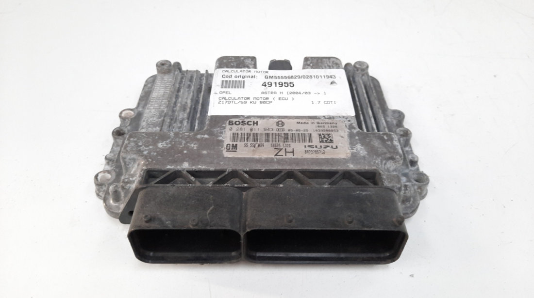 Calculator motor, cod GM55556829, 0281011943, Opel Astra G Coupe, 1.7 CDTI, Z17DTL (idi:491955)