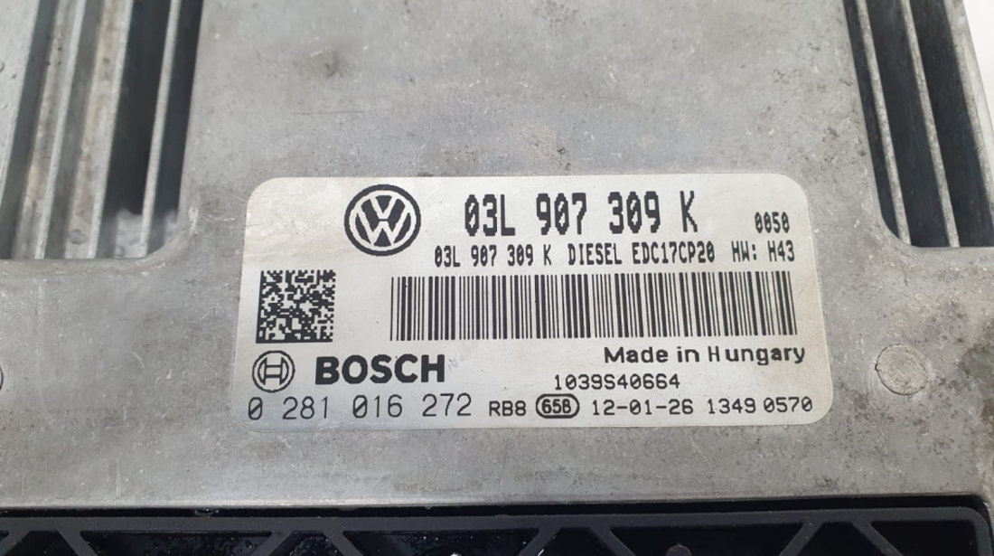 Calculator motor ecu 2.0 tdi caa 03l907309k 0281016272 Volkswagen VW Transporter T5 [facelift] [2009 - 2015]
