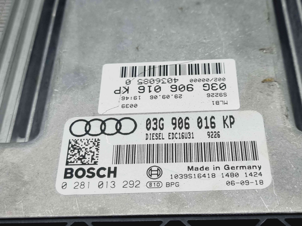 Calculator motor ECU Audi A4 (8EC, B7) [Fabr 2004-2008] 03G906016KP 0281013292 2.0 TDI BPW 103KW / 140CP 2.0 TDI BPW 103KW / 140CP