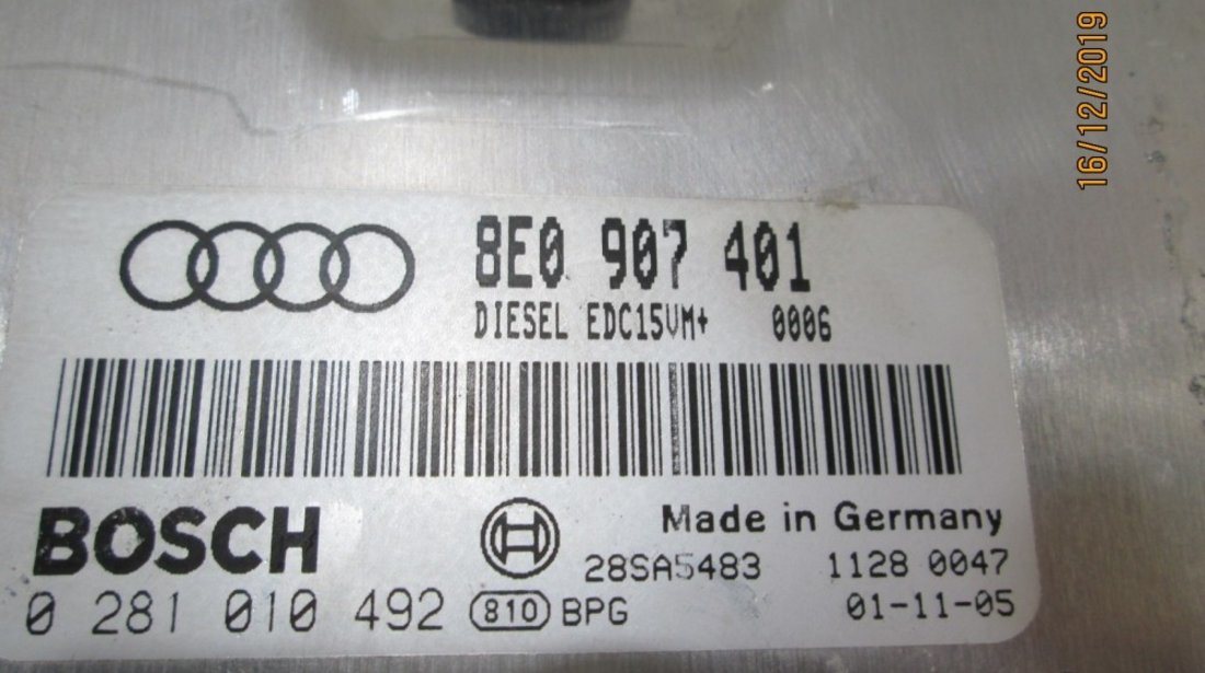 Calculator motor / ecu Audi A4 an 2000 2001 2002 2003 2004 2005 cod 8E0907401 2.5 TDI