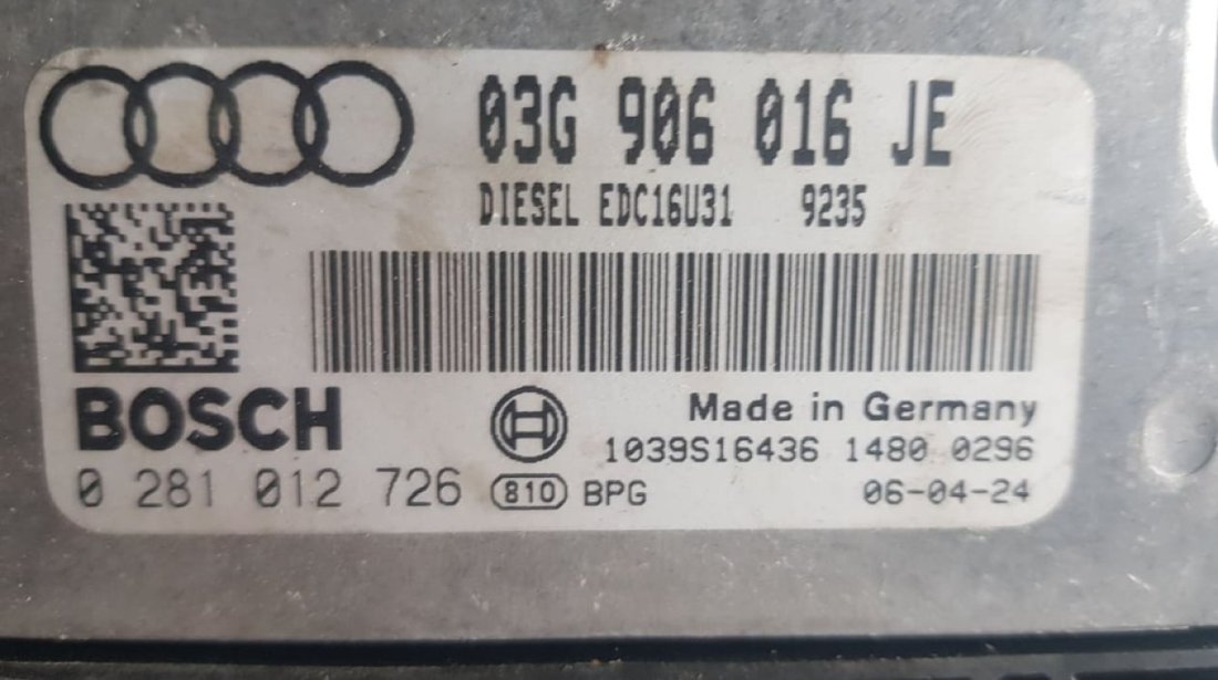 Calculator motor Ecu Audi A4 B7 2.0TDi multitronic 03G906016JE