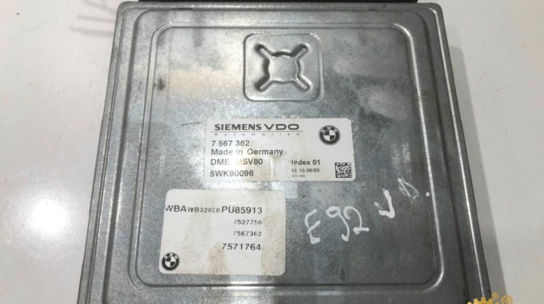 Calculator motor ecu BMW Seria 3 (2005-2012) [E90] 2.5 benzina N52 214 cp 7567362