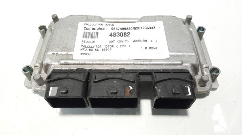 Calculator motor ECU Bosch, cod 9657499880, 0261206943, Citroen C3 (I), 1.6 benz, NFU (idi:483082)