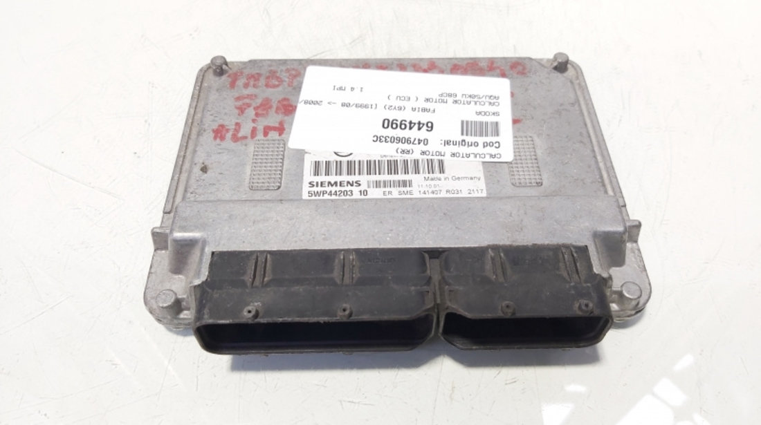 Calculator motor ECU, cod 047906033C, Skoda Fabia 1 Praktik, 1.4 MPI, AQW (idi:644990)