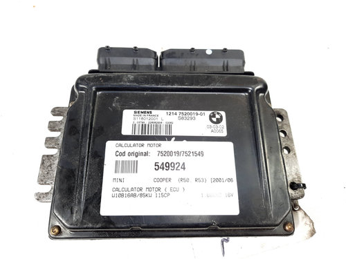 Calculator motor ECU, cod 7520019, 7521549, Mini Cooper Cabrio (R52), 1.6 16v benz, W10B16AB (idi:54...