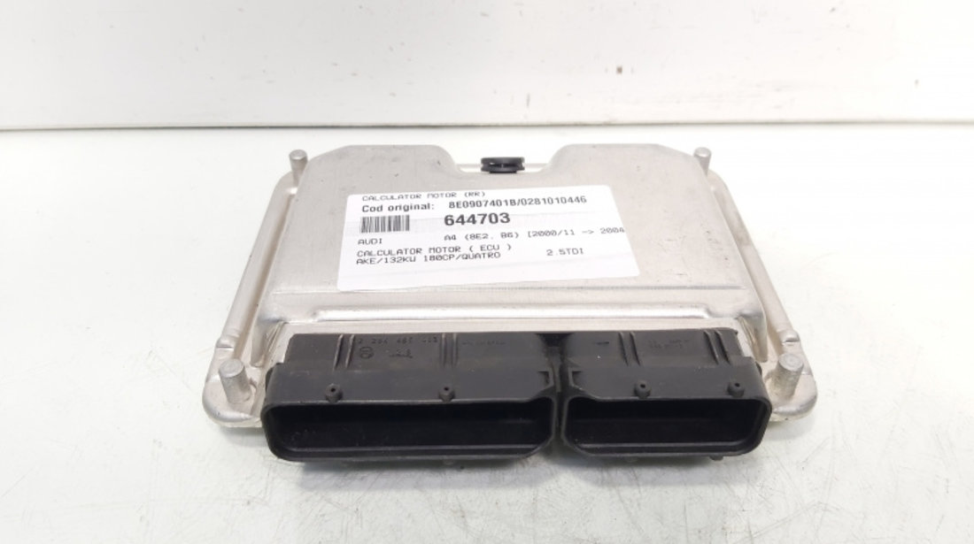 Calculator motor ECU, cod 8E0907401B, 0281010446, Audi A4 (8E2, B6) 2.5 TDI, AKE (id:644703)