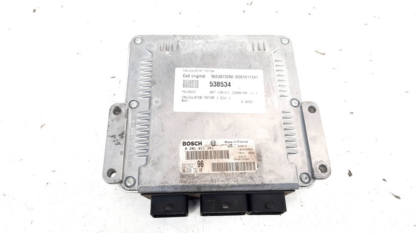 Calculator motor ECU, cod 9653873280, 0281011341, Peugeot 306, 2.0 HDI, RHY (idi:538534)