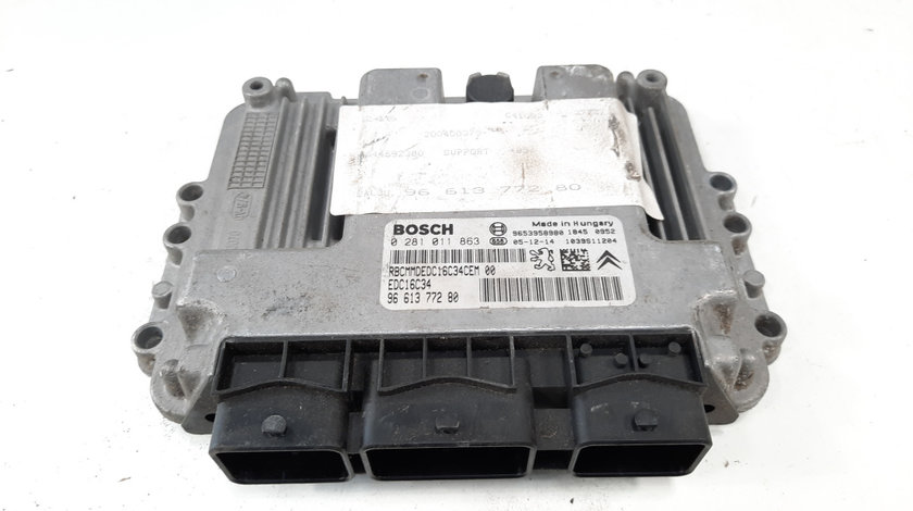 Calculator motor ECU, cod 9653958980, 0281011863, Peugeot 307, 1.6 HDI, 9HX (idi:538549)