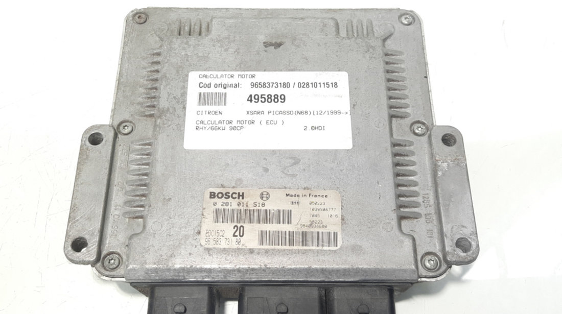 Calculator motor ECU, cod 9658373180, 0281011518, Peugeot 306, 2.0 HDI, RHY (idi:495889)