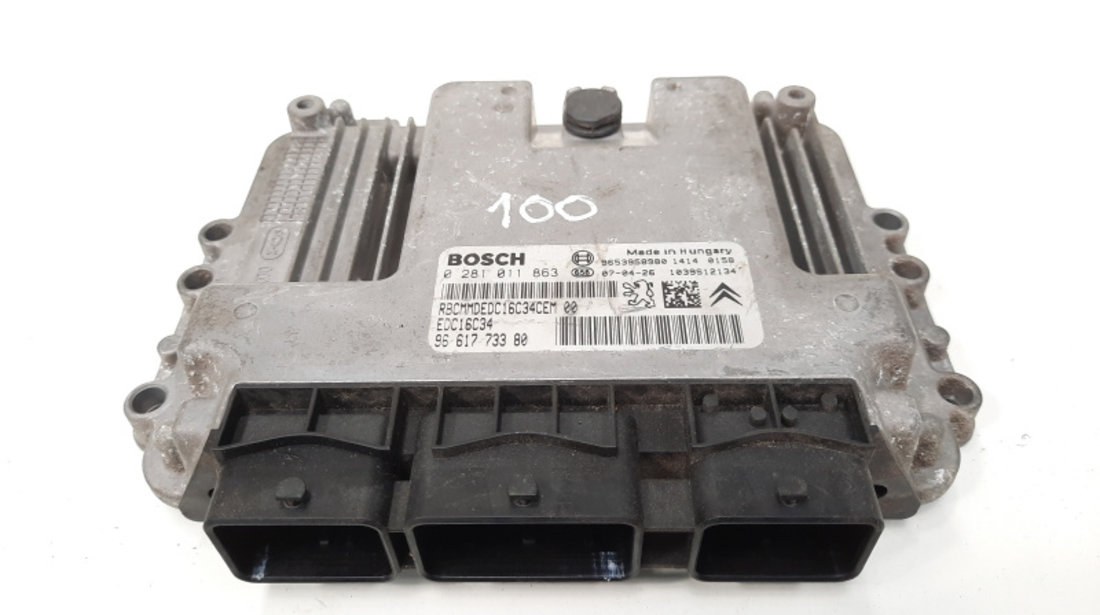 Calculator motor ECU, cod 9661773380, 0281011863, Peugeot Partner (II), 1.6 HDI, 9HX (idi:408281)