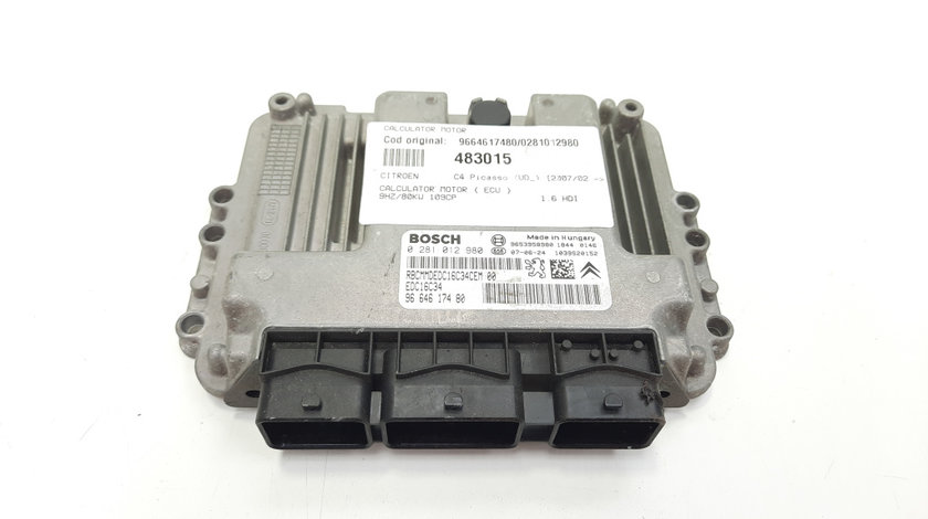 Calculator motor ECU, cod 9664617480, 0281012980, Citroen C2 (JM), 1.6 HDI, 9HZ (idi:483015)