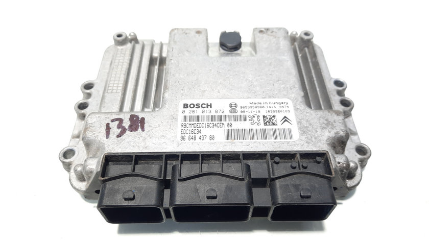 Calculator motor ECU, cod 9664843780, 0281013872, Citroen C4 (I) coupe, 1.6 HDI, 9HZ (idi:583897)