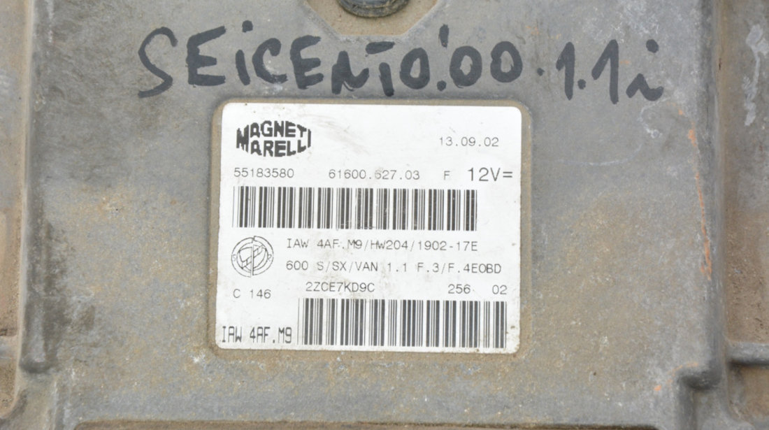 Calculator Motor / ECU Fiat SEICENTO / 600 (187) 1998 - 2010 6160062703, 55183580