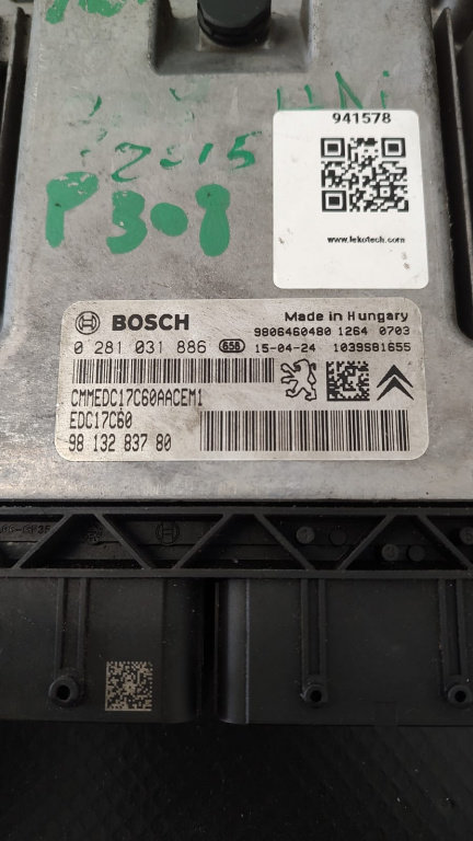 Calculator Motor , ECU Peugeot 308 1.6HDI COD 9813283780 EDC17C60 0281031886 9806460480 FACTURA SI G...