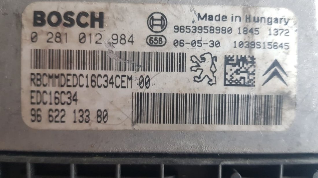 Calculator motor Ecu Peugeot 407 1.6HDi 9662213380