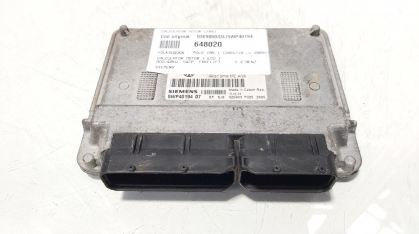 Calculator motor ECU, Siemens, cod 03E906033L, 5WP40194, Vw Polo (9N) 1.2 benz, BMD (id:648020)