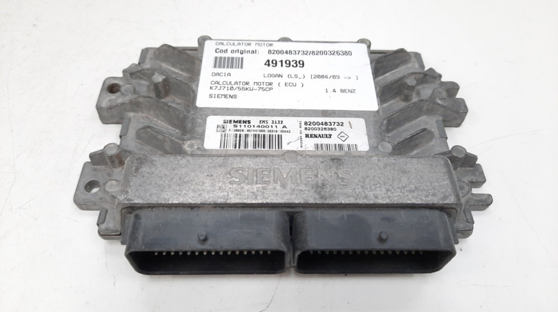 Calculator motor ECU Siemens, cod 8200483732, 8200326380, Dacia Sandero, 1.4 benz, K7J710 (idi:491939)