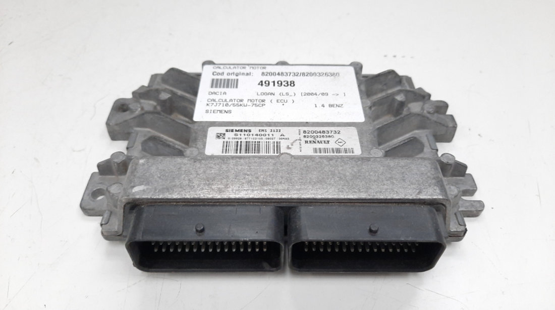 Calculator motor ECU Siemens, cod 8200483732, 8200326380, Dacia Logan Pick-up (US), 1.4 benz, K7J710 (idi:491938)