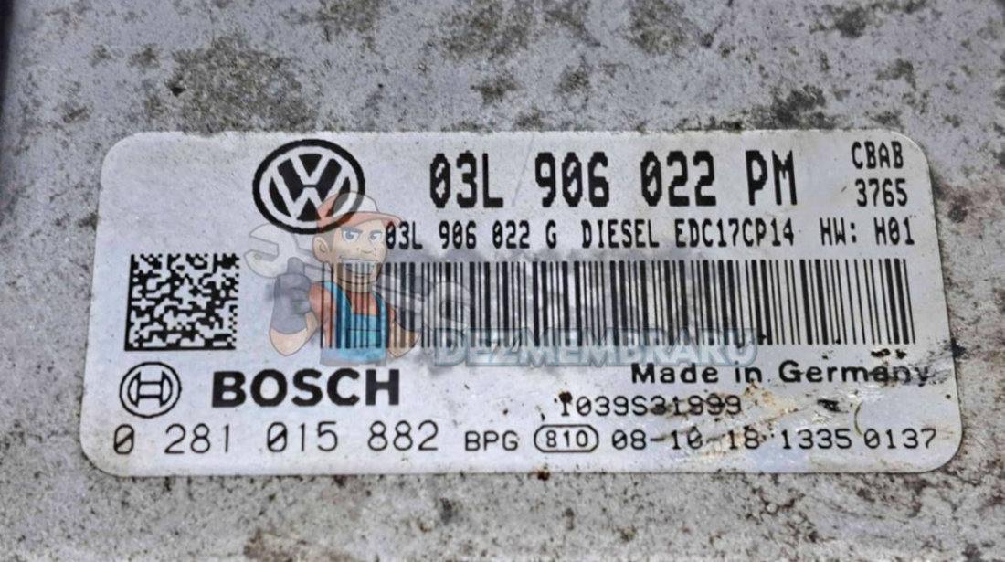 Calculator motor ECU Volkswagen Eos (1F7, 1F8) [Fabr 2006-2015] 03L906022PM 0281015882 2.0 TDI CBAB 103KW 140CP