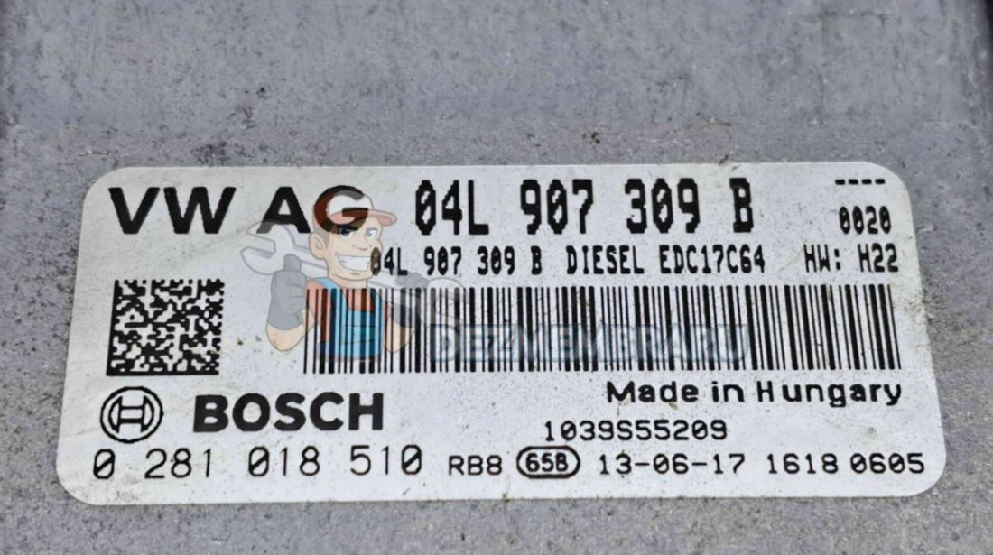 Calculator motor ECU Volkswagen Golf 7 (5G) [Fabr 2014-prezent] 04L907309B 0281018510 1.6 TDI CLHA 77KW 105CP