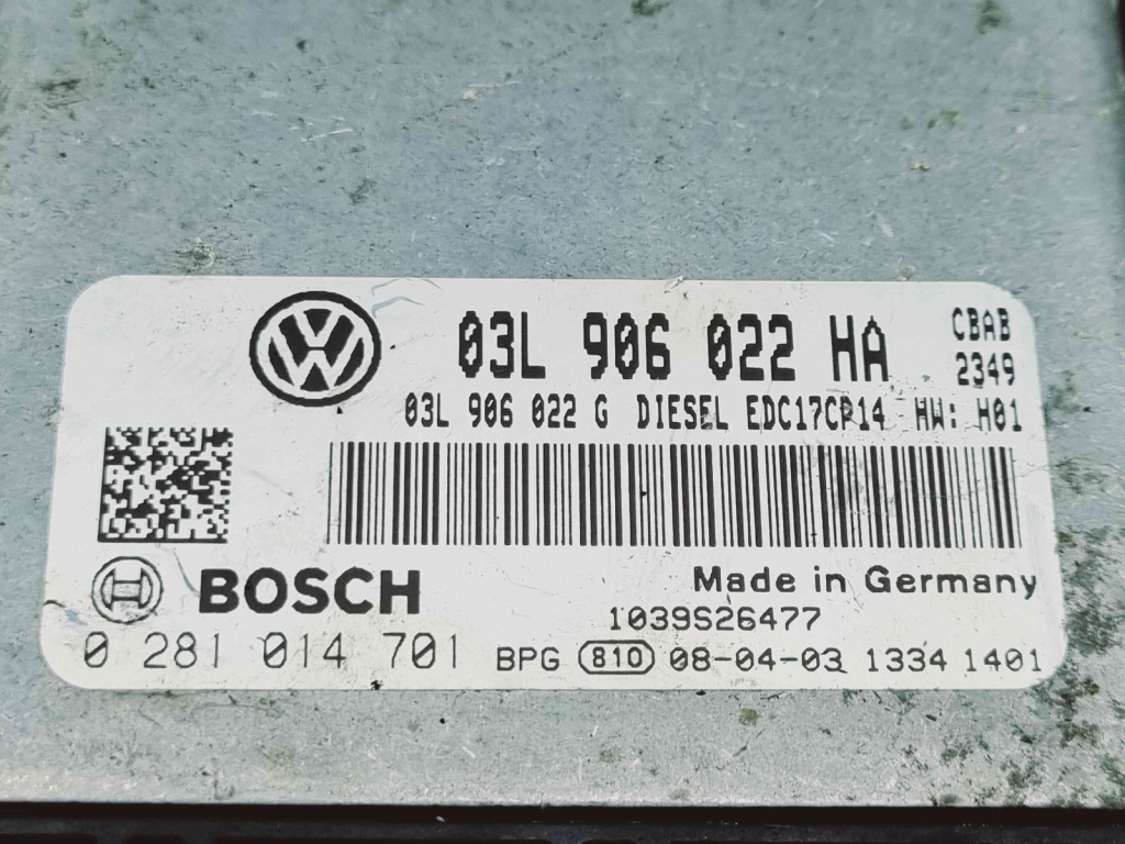 Calculator motor ECU Volkswagen Tiguan (5N) [Fabr 2007-2016] 03L906022HA 0281014701 2.0 TDI CBAB 103KW / 140CP 2.0 TDI CBAB 103KW / 140CP