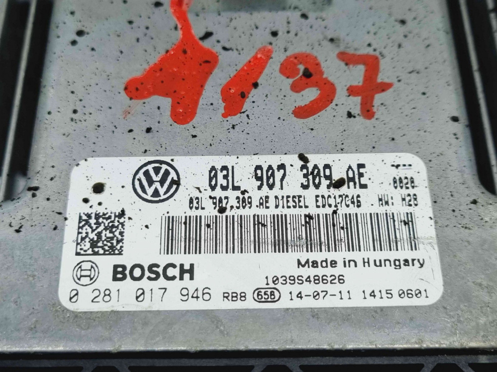Calculator motor ECU Volkswagen Tiguan (5N) [Fabr 2007-2016] 03L907309AE 0281017946 2.0 TDI CFFB 103KW / 140CP 2.0 TDI CFFB 103KW / 140CP