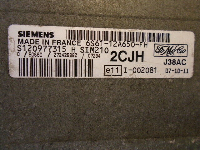 Calculator Motor SIEMENS FORD FIESTA 6S61-12A650-FH / 6S61 12A650 FH / 6S6112A650FH / S120977315 H / S120977315H / SIM210 / J38AC6S61-12A650-FH / 6S61 12A650 FH / 6S6112A650FH / S120977315 H / S120977315H / SIM210 / J38AC