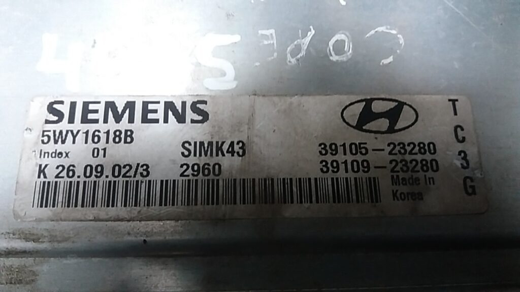 Calculator Motor SIEMENS HYUNDAI COUPE 5WY1618B / SIMK43 / 39105-23280 / 39105 23280 / 3910523280 / 39109-23280 / 39109 23280 / 39109232805WY1618B / SIMK43 / 39105-23280 / 39105 23280 / 3910523280 / 39109-23280 / 39109 23280 / 3910923280