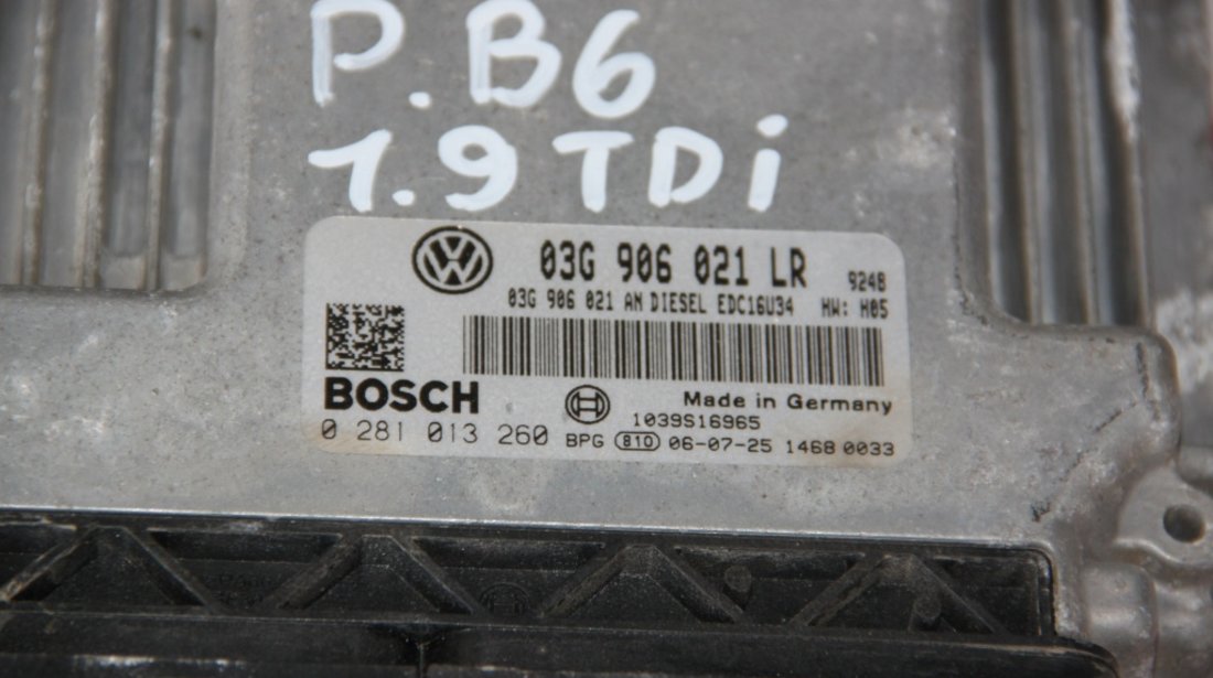 Calculator motor VW Passat B6 1.9 TDI cod: 03G906021LR / 0281013260 model 2007
