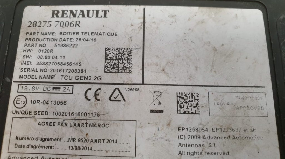 Calculator Navigatie Renault, 282757006R, 51986222, TCU GEN 2G
