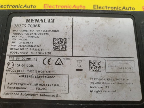 Calculator Navigatie Renault, 282757006R, 51986222, TCU GEN 2G