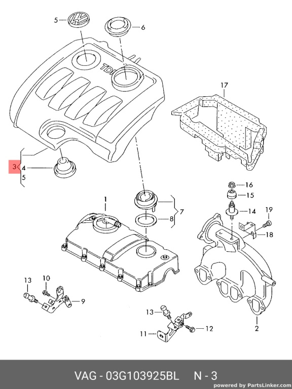 Capac ornament motor Volkswagen Touran (1T) Monovolum 2006 1.9 TDI OEM 03G103925BL