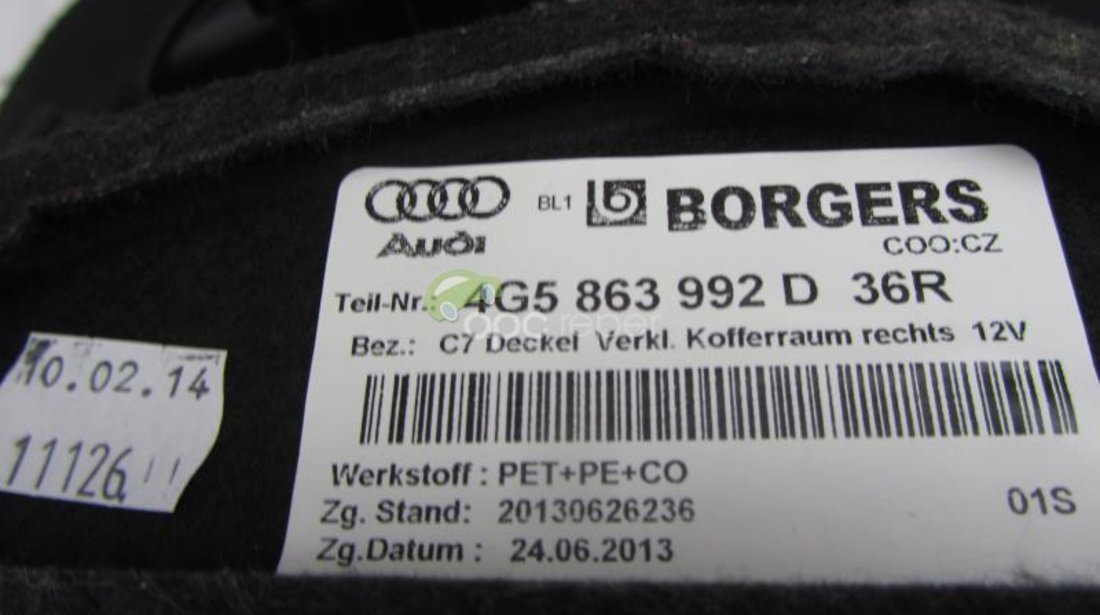 Capitonaj portbagaj dreapta Original Audi A6 4G Sedan cod 4G5863992D 36R
