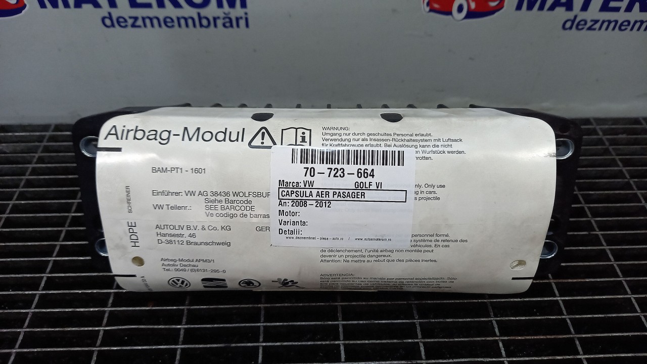 CAPSULA AER PASAGER VW GOLF VI - - (2008 2012)